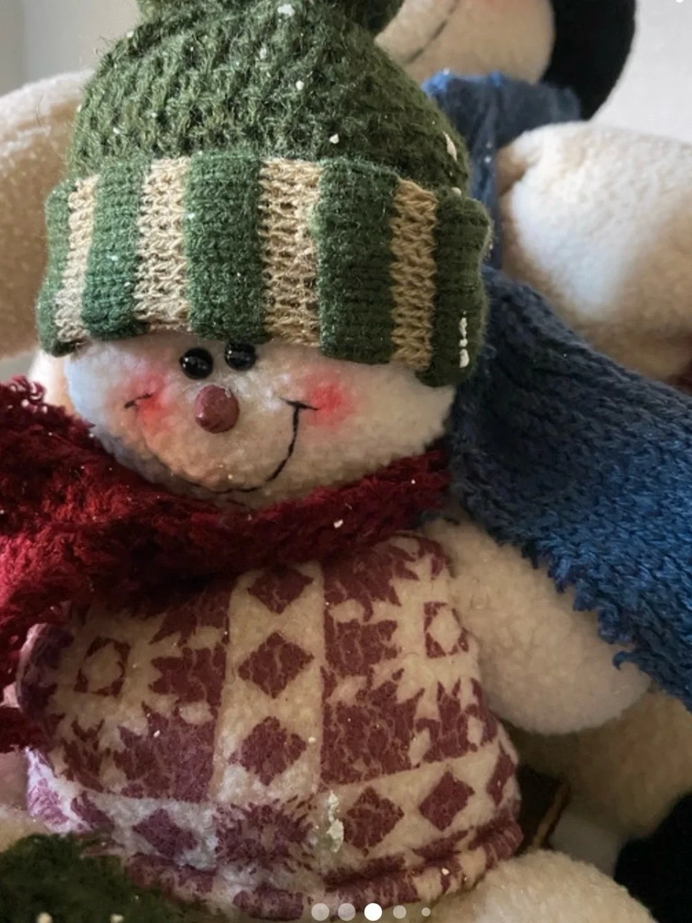 Vintage Plush Snowman & Family on Sleigh